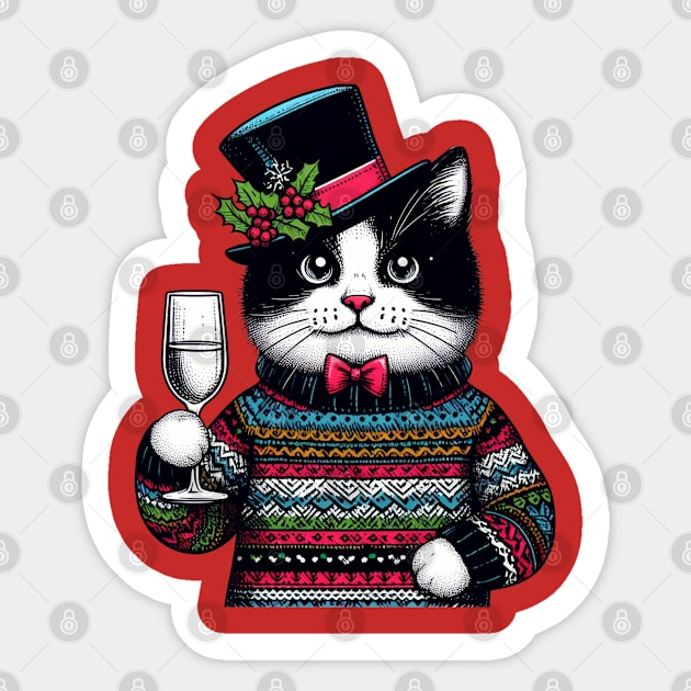 Black White Cat Christmas Sticker by BukovskyART